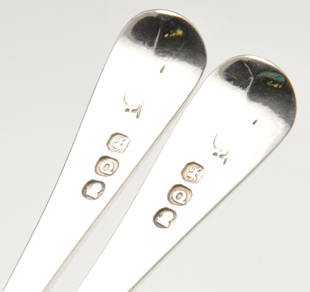 A set of six George III silver Old English teaspoons with bright-cut foliate stems and initialled - Image 3 of 6