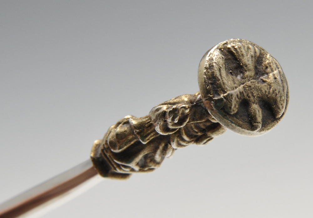 A modern reproduction silver Apostle spoon of typical form with fig-shaped bowl and silver-gilt - Image 8 of 9