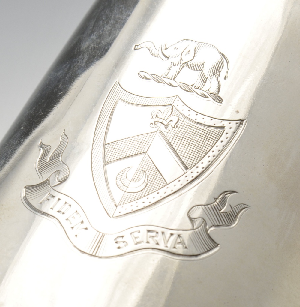 A Victorian silver christening mug, the plain tapered form with engraved crest and 'C' shaped - Image 3 of 3