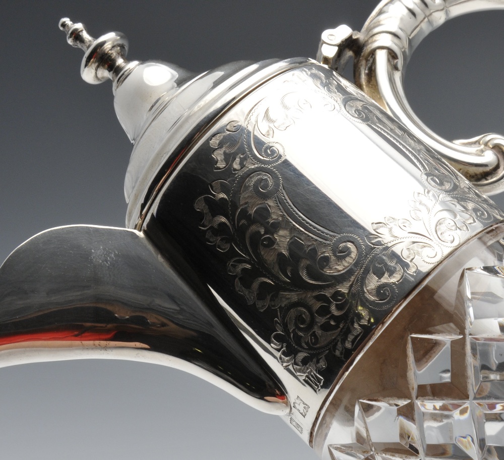 A modern silver mounted claret jug, the tapering glass body with a graduated diamond cut pattern - Image 3 of 4