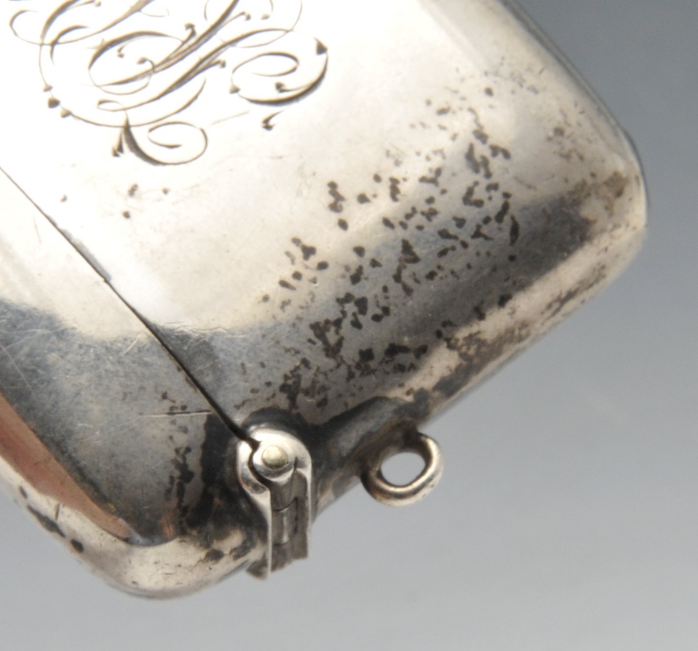 An early twentieth century silver double vesta case, the slightly curved oblong form with engraved - Image 5 of 7