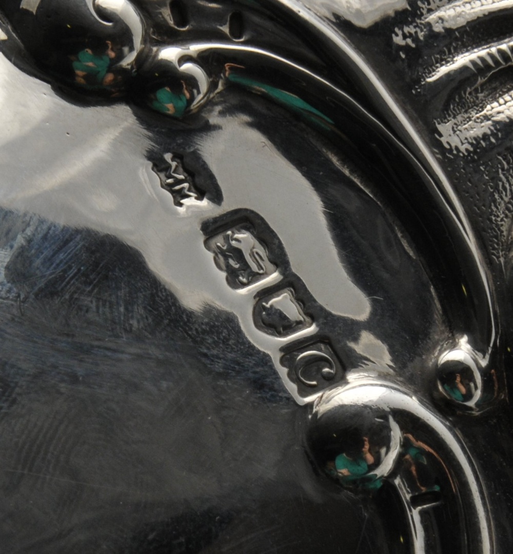 A large late Victorian silver rose bowl, the circular form with applied scroll-work and shaped shell - Image 2 of 4