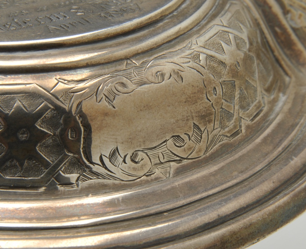 A mid-Victorian silver inkstand of shaped rectangular outline, decorated with a border of foliate - Image 9 of 13