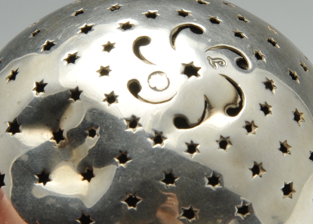 A late Victorian silver pomander/oil burner, the detachable spherical pomander with star cut - Image 3 of 6