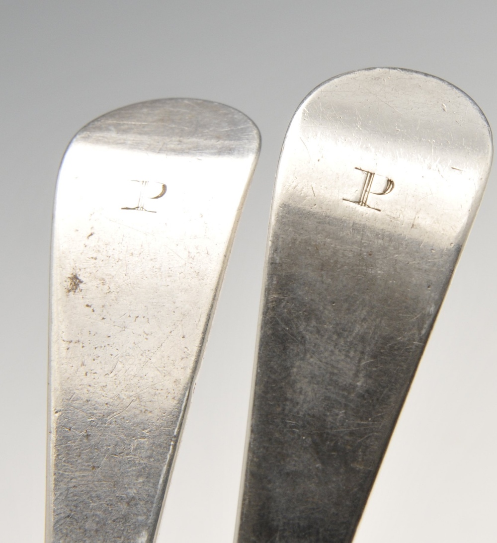 A pair of George III Old English pattern silver table spoons with initialled terminal and extended - Image 3 of 6