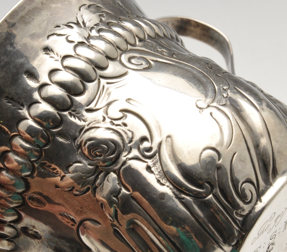 A George III silver porringer, the typical form with oblique fluted body rising to the vacant - Image 3 of 4