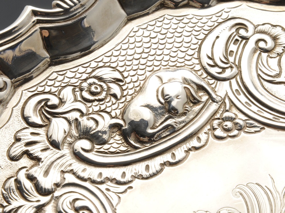 A suite of George II matched salvers, comprising a similar pair and third larger example, each of - Image 11 of 15