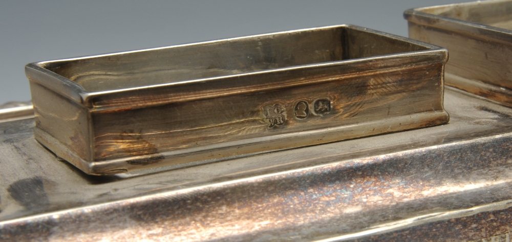 A George III silver desk stand of oblong form, having a gadroon rim with foliate shell borders and - Image 3 of 9