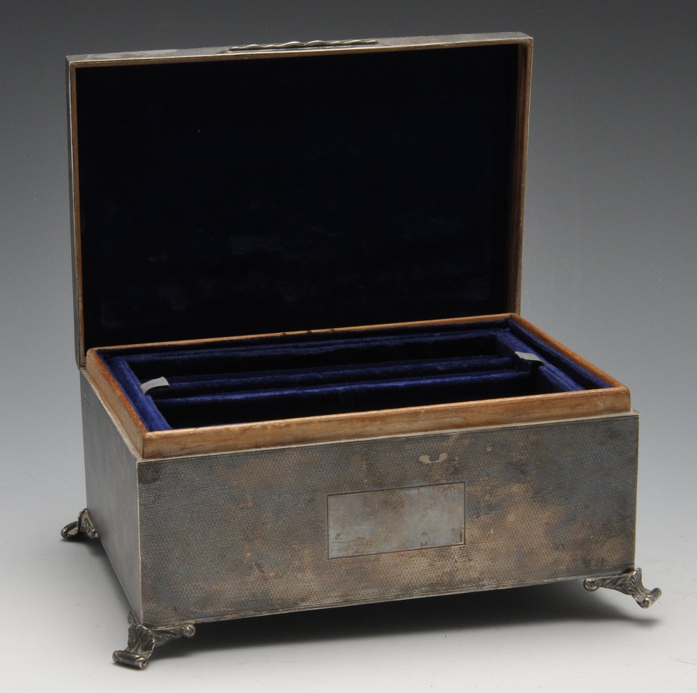 A 1940's silver mounted jewellery box, of rectangular form with engine-turned decoration surrounding - Image 2 of 7