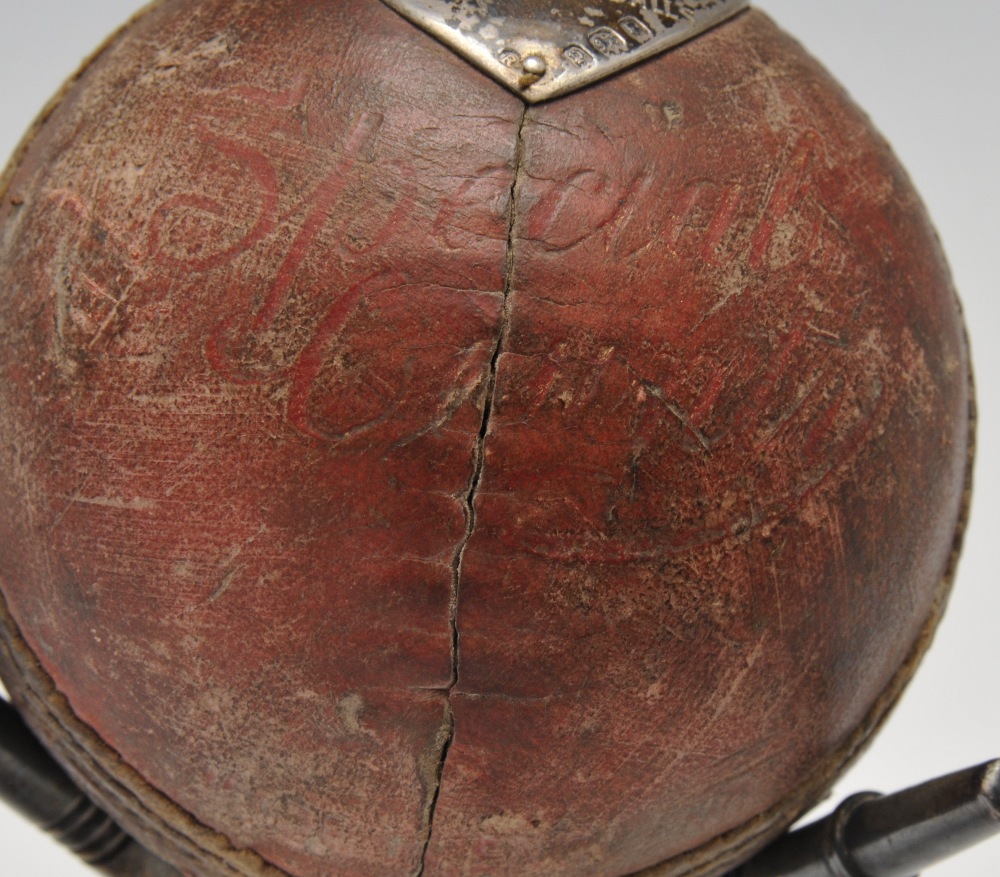 A 1930's silver mounted cricket ball raised upon tri-form stand. Hallmarked London 1930. - Image 5 of 5