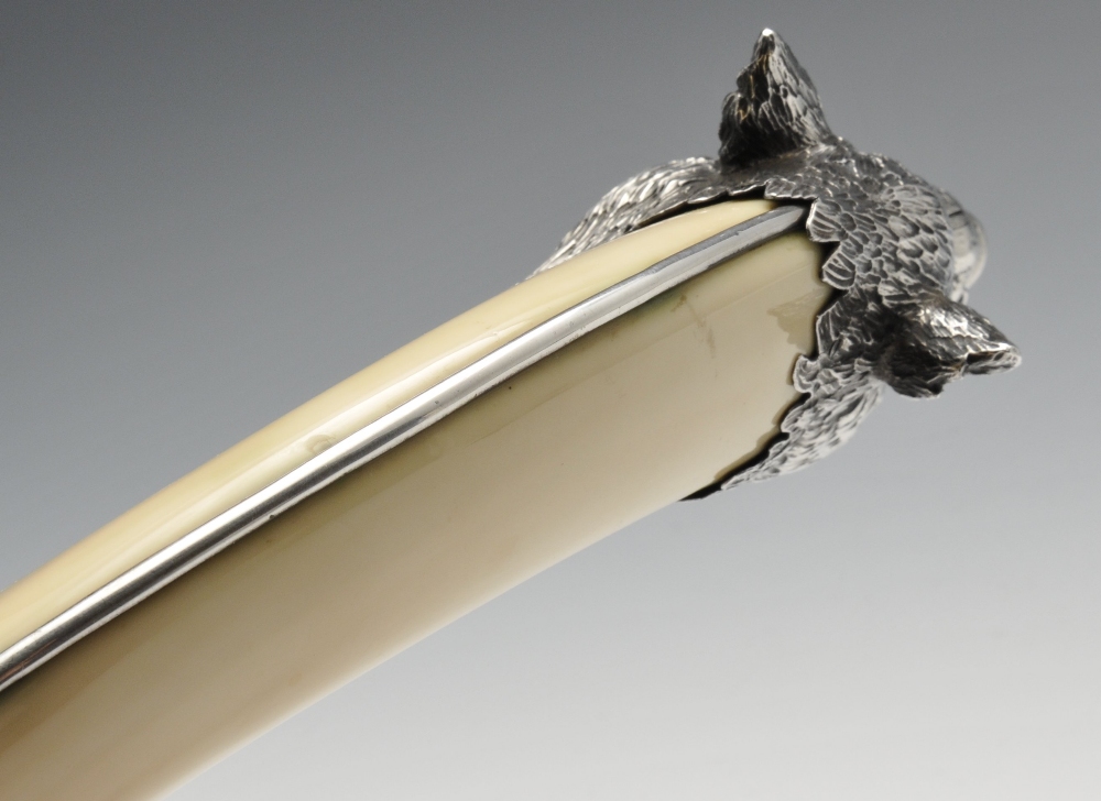 An Austrian silver mounted boar tusk cigar cutter, circa 1900, the realistically modelled boars head - Image 3 of 9