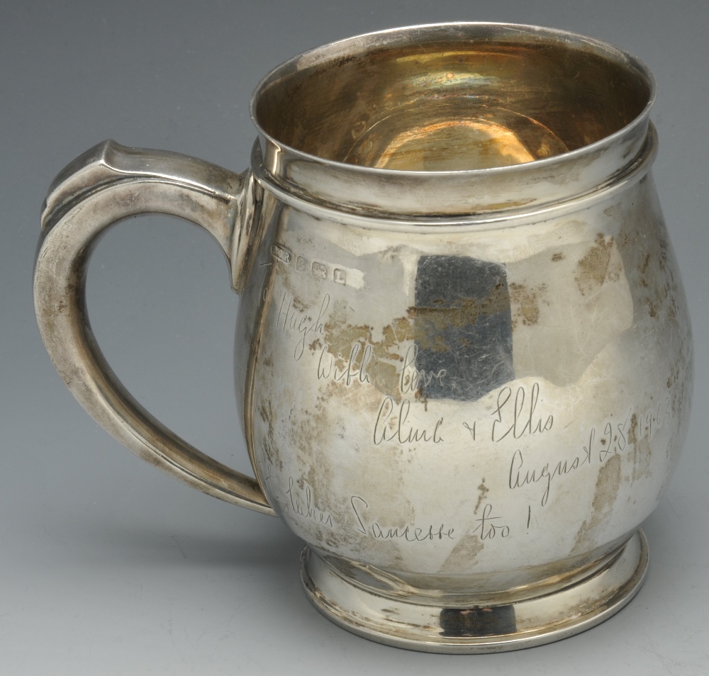 An Edwardian silver christening mug of plain and slightly tapering form, with personal engraving and - Image 5 of 9