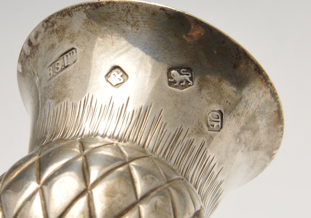 A 1970's silver spirit measure, of dual thistle form for single and double measures, hallmarked B - Image 2 of 7