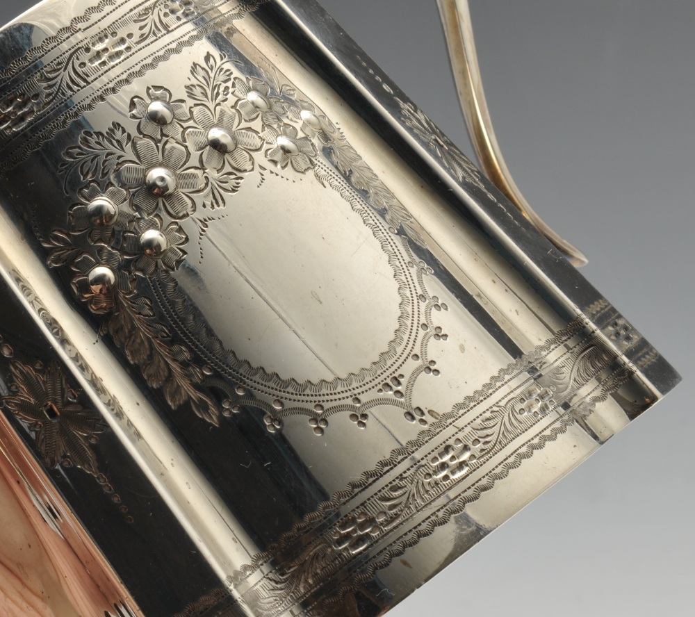 An Edwardian silver three piece tea service of tapering cornered oval form, bright-cut borders and - Image 7 of 8