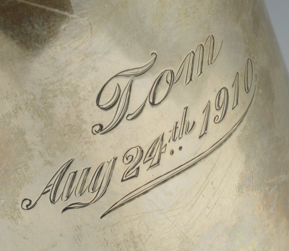 An Edwardian silver christening mug of plain and slightly tapering form, with personal engraving and - Image 3 of 9