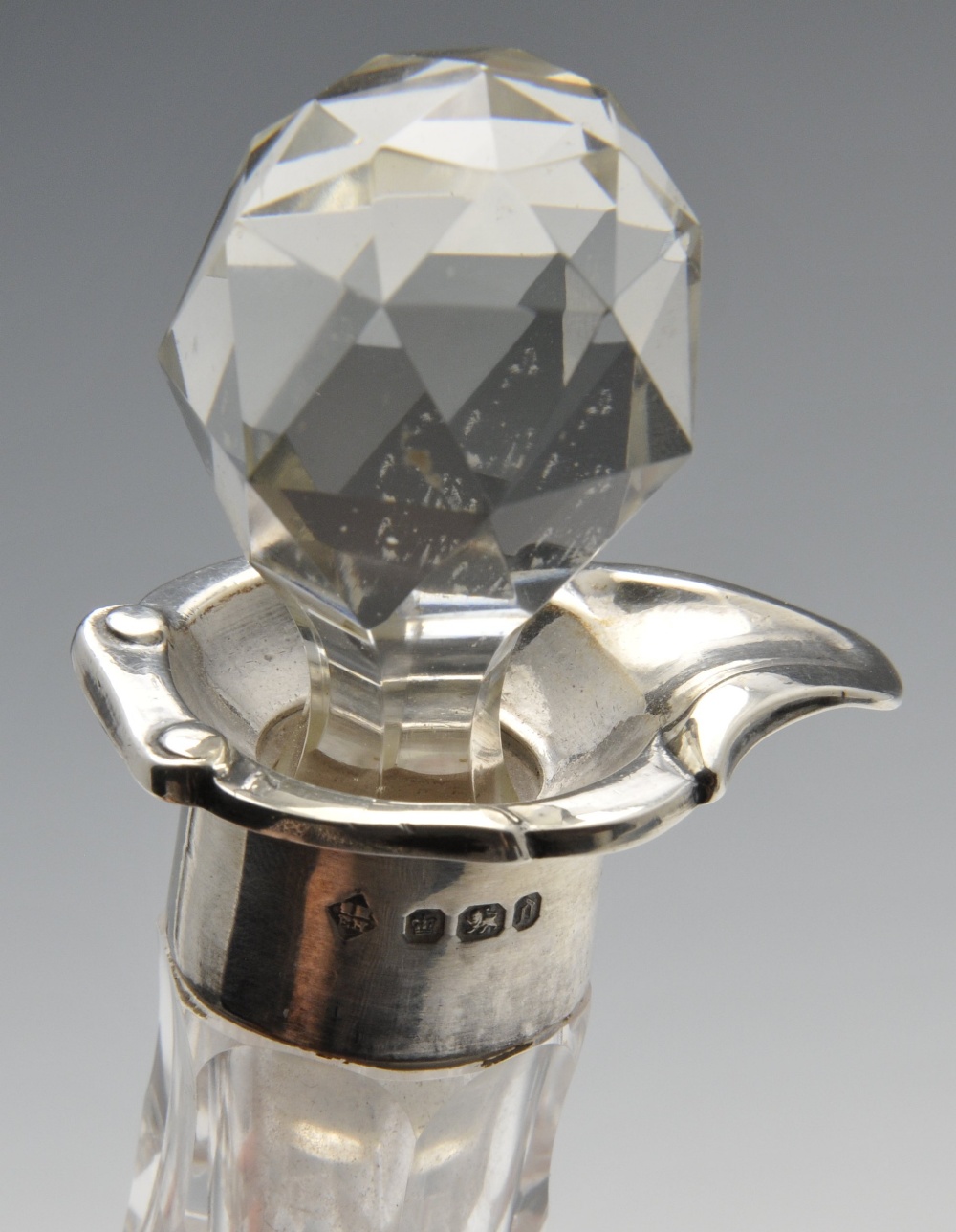 A late Victorian silver cruet stand for five bottles, having central baluster stem leading to a - Image 8 of 8