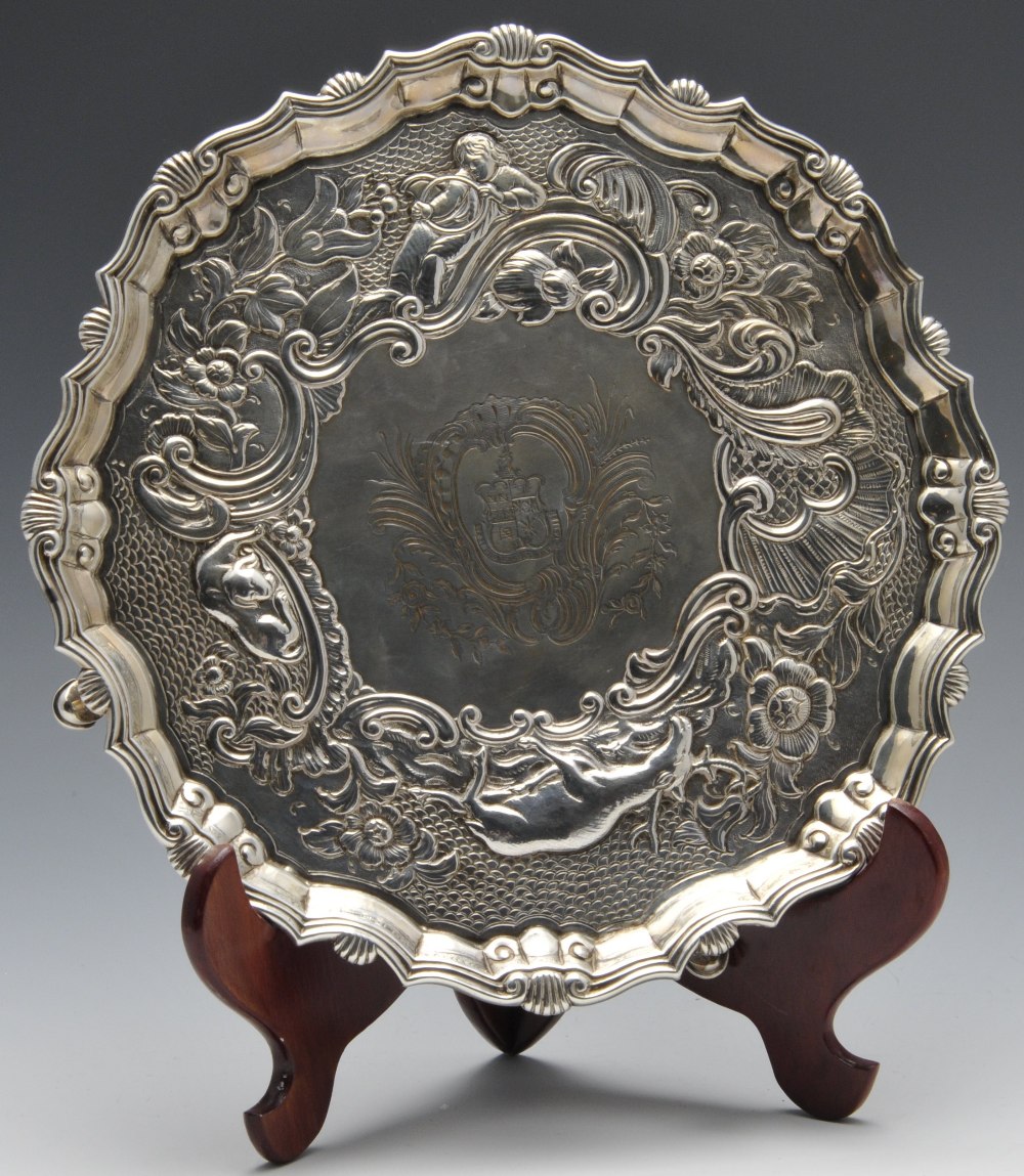 A suite of George II matched salvers, comprising a similar pair and third larger example, each of - Image 3 of 15