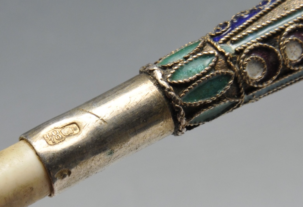An early twentieth century Russian imported silver cigarette holder, the tapered form with cloisonnÚ - Image 2 of 5