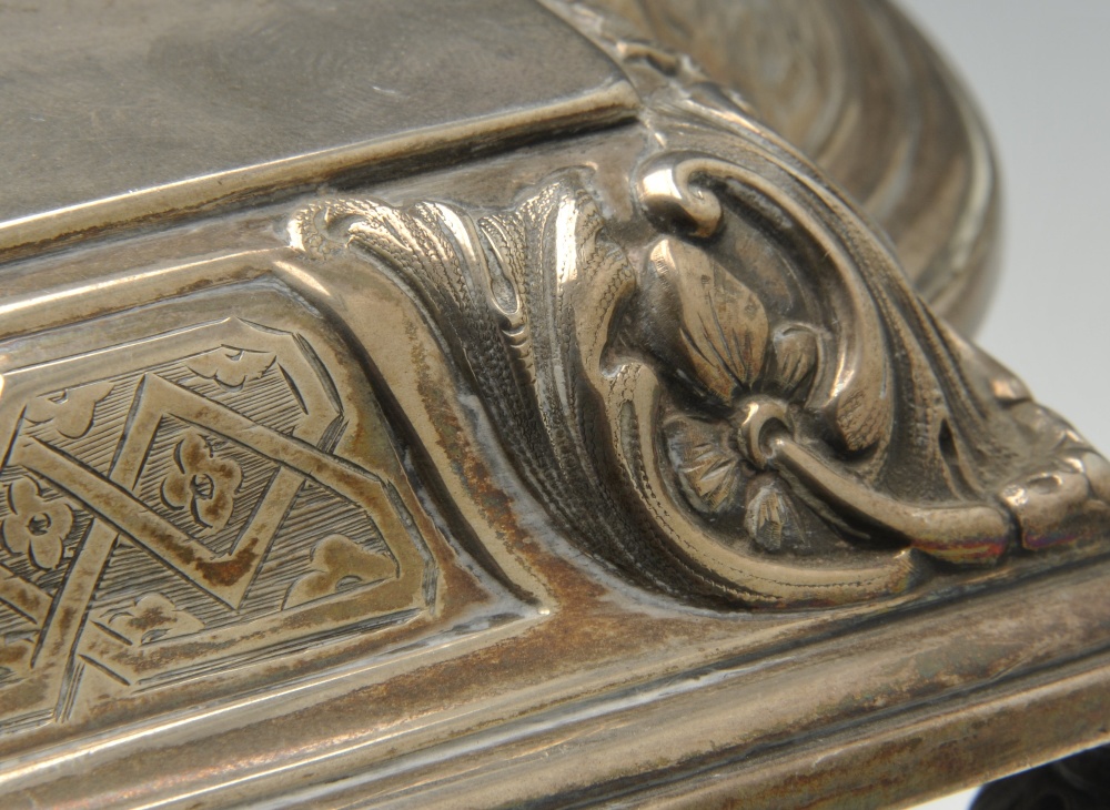 A mid-Victorian silver inkstand of shaped rectangular outline, decorated with a border of foliate - Image 8 of 13