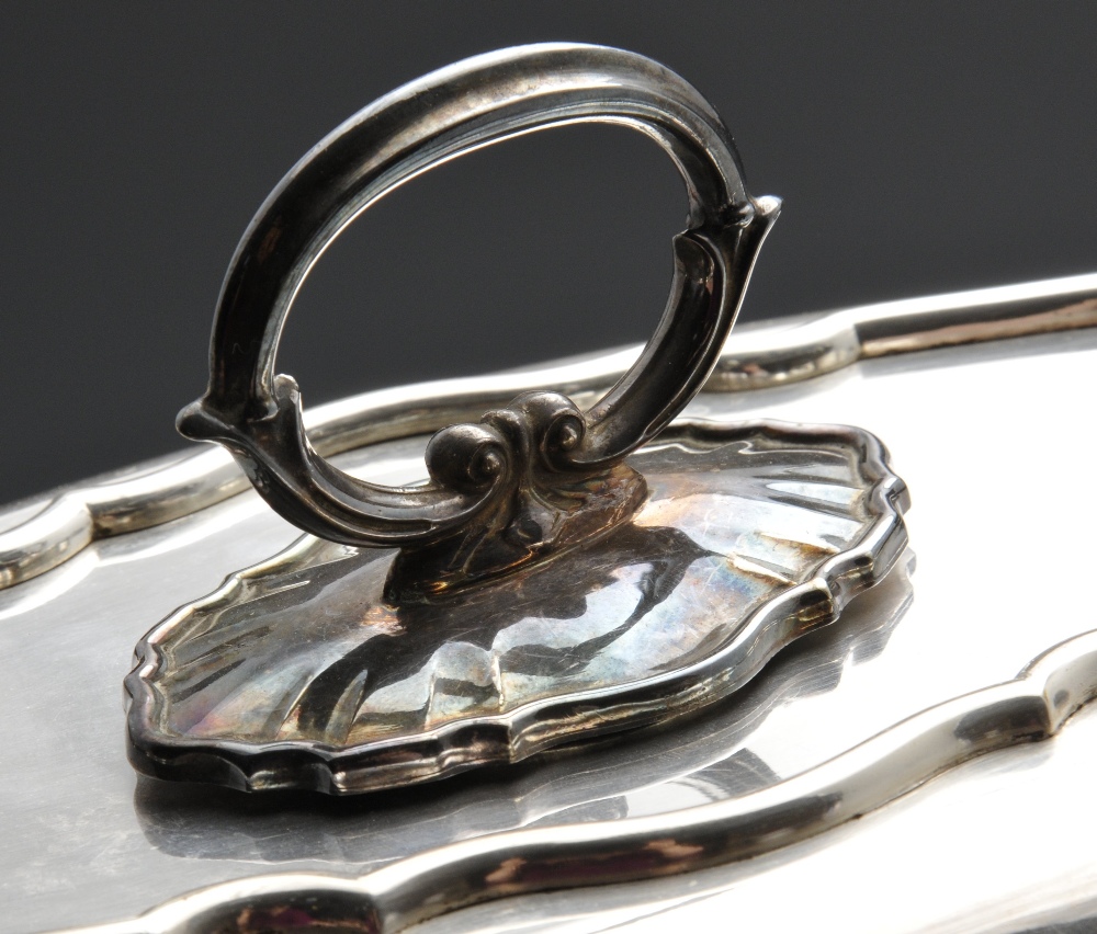 A pair of silver plated entree dishes of oval form with a Chippendale style rim, maker's mark for - Image 5 of 8