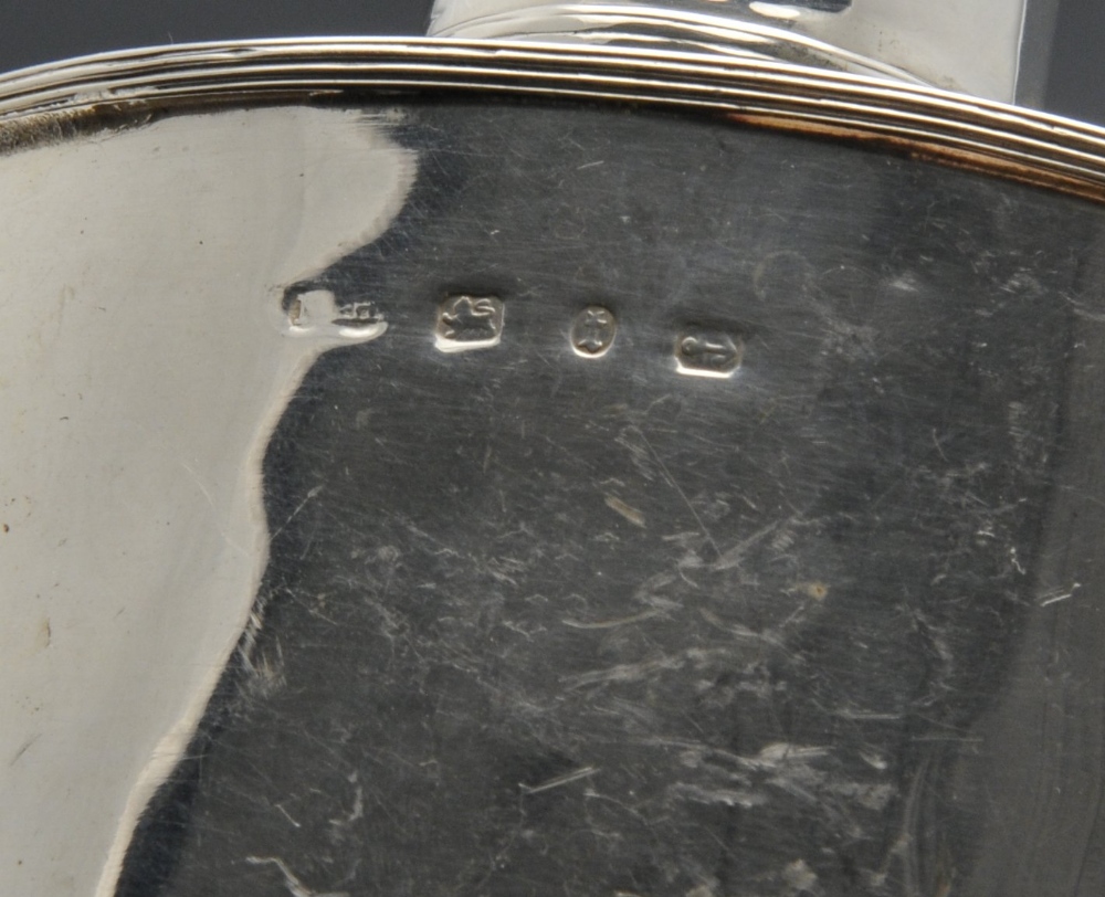 A late Victorian small silver caddy of plain oval form with reeded borders and a removable - Image 2 of 4