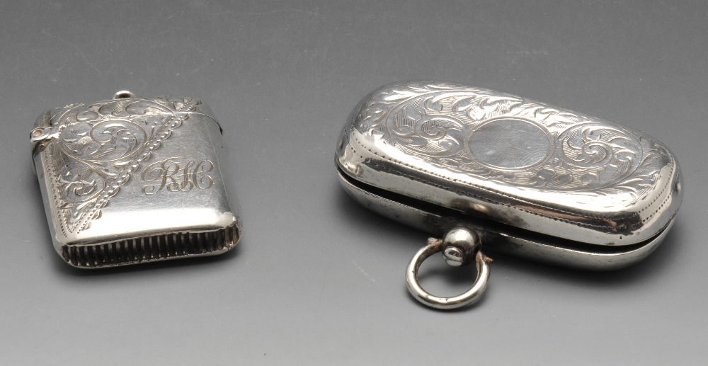 A George V silver foliate engraved vesta case having personal initials, hallmarked Samuel M Levi,