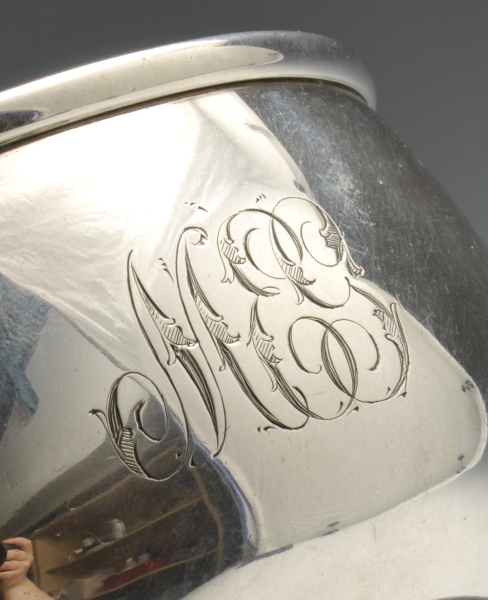 A Canadian silver porringer bowl, with an engraved monogram to one side and having a single scroll - Image 3 of 6