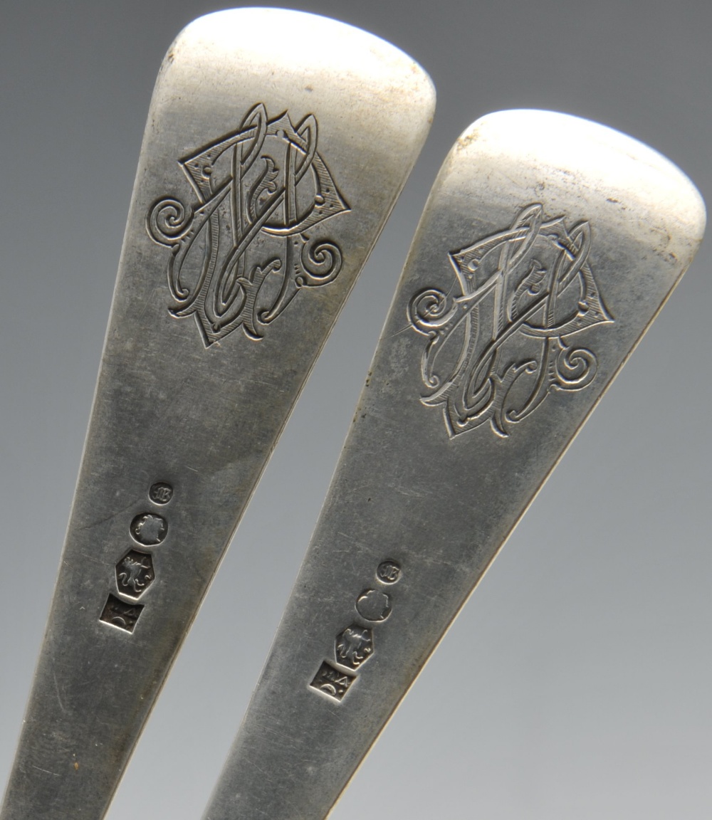 A set of four Dutch silver table spoons, the reverse terminals with monogram engravings. Together - Image 2 of 15