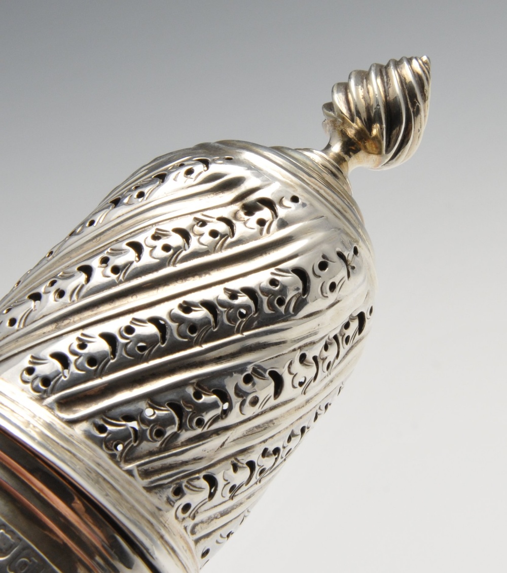 A George III silver cream jug, the bellied form with oblique and floral embossing and sparrow - Image 12 of 12