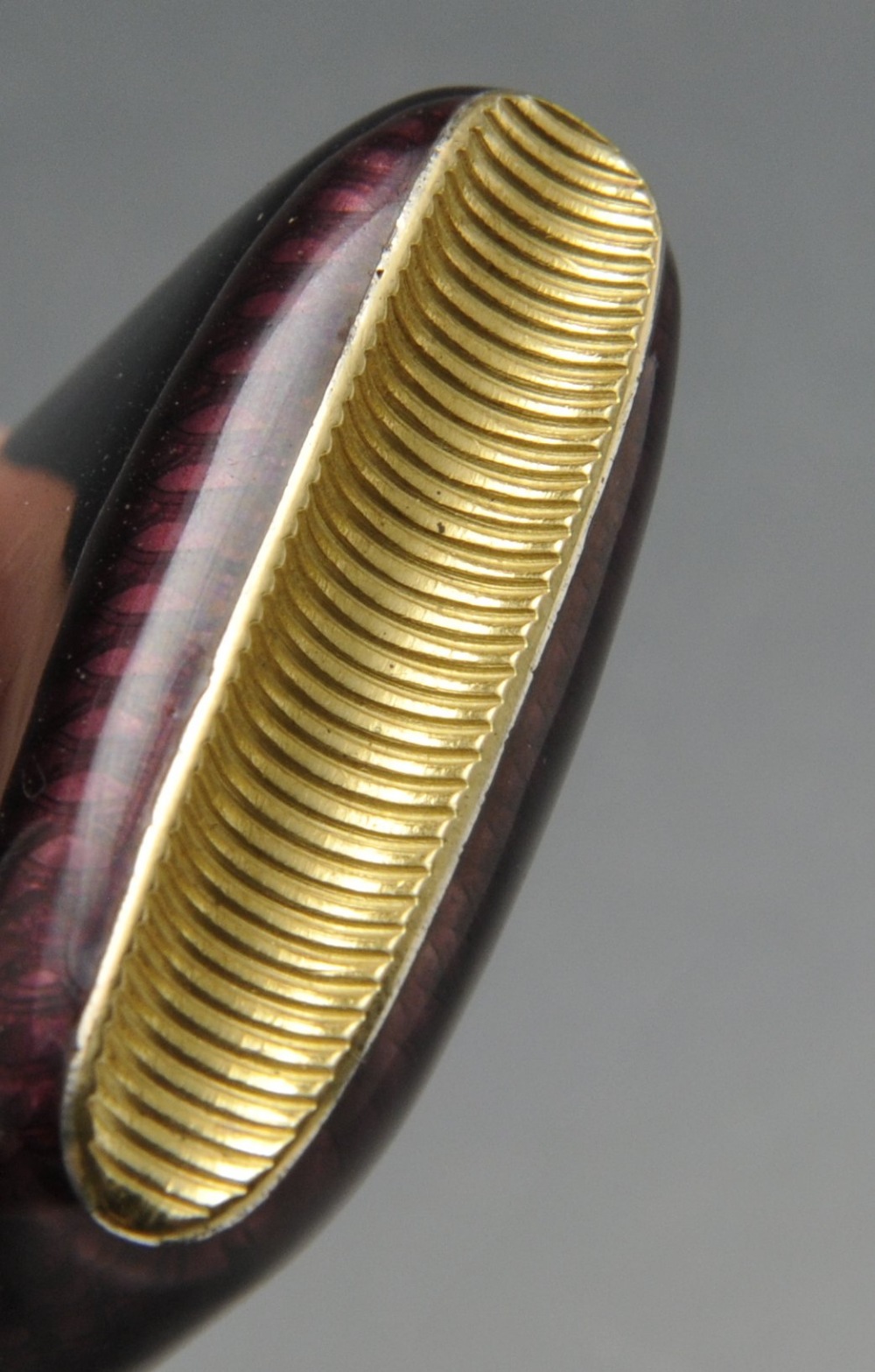 A turn of the century Faberge vesta case, the oblong form with purple guilloche enamel and - Image 5 of 5