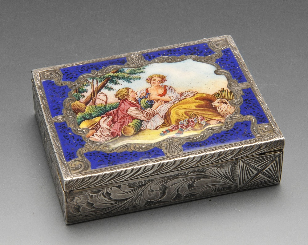 An Italian mid-twentieth century silver and enamel combination compact and lipstick, the rectangular