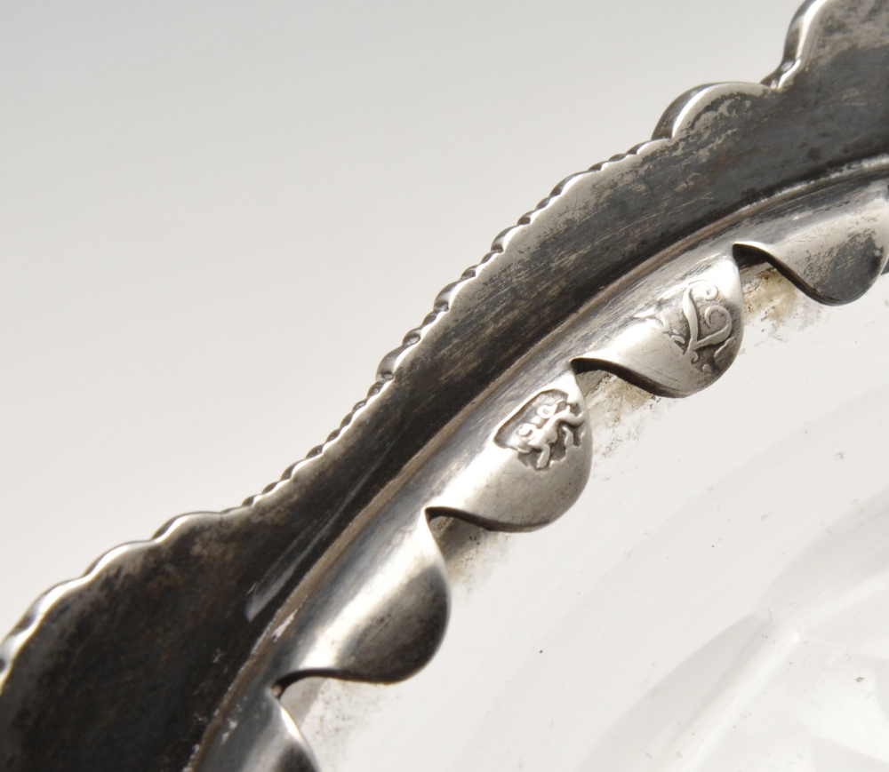 A pair of silver mounted cut glass dishes, the faceted bowl rising to the everted rim with shell and - Image 2 of 3