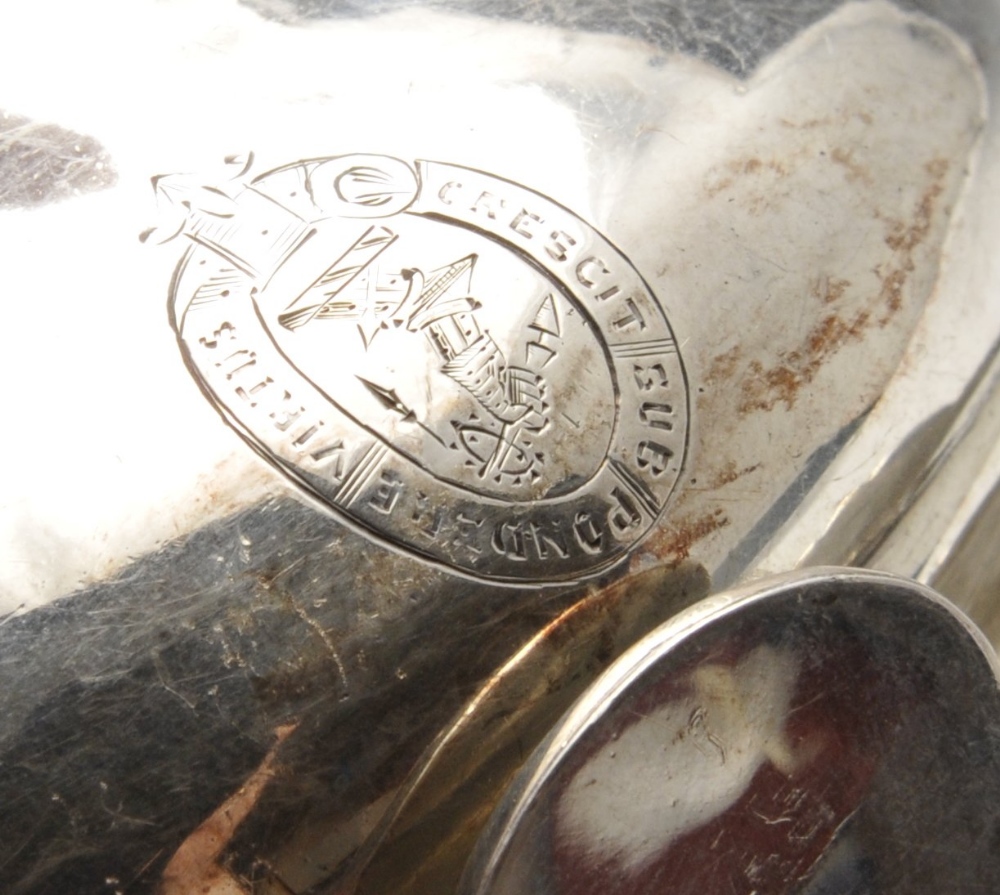 A George III provincial silver wine funnel, the bulbous body crested and with detachable sieve and - Image 5 of 7