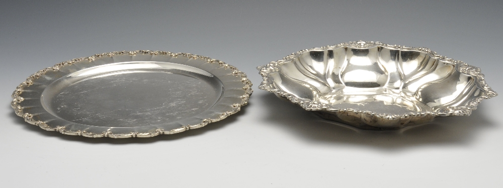 Two mid-twentieth century Italian silver dishes, the larger, lobed dish with applied shell and - Image 2 of 4