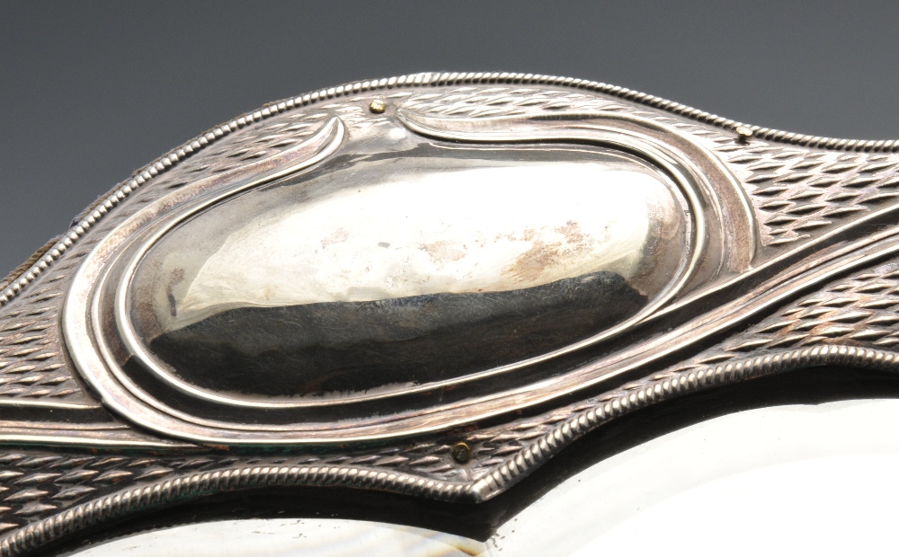 An Edwardian Art Nouveau silver mounted mirror with easel back, the heart shape bevelled glass plate - Image 3 of 5