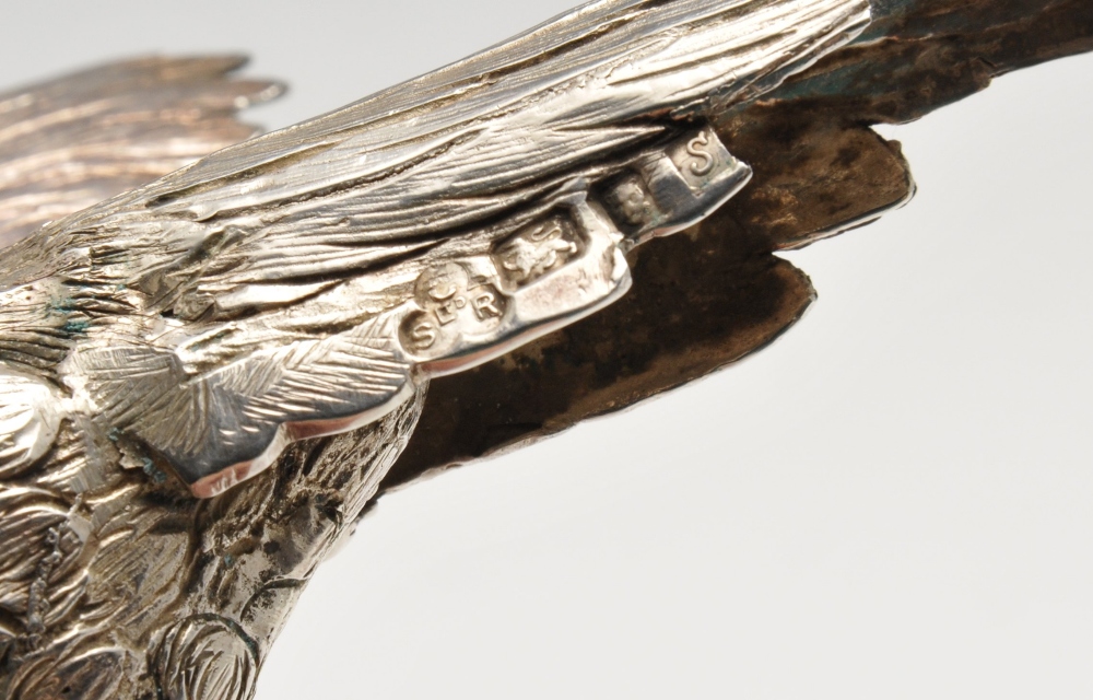 A modern silver table ornament realistically modelled as a pheasant. Hallmarked C S R Ltd, London - Image 2 of 4