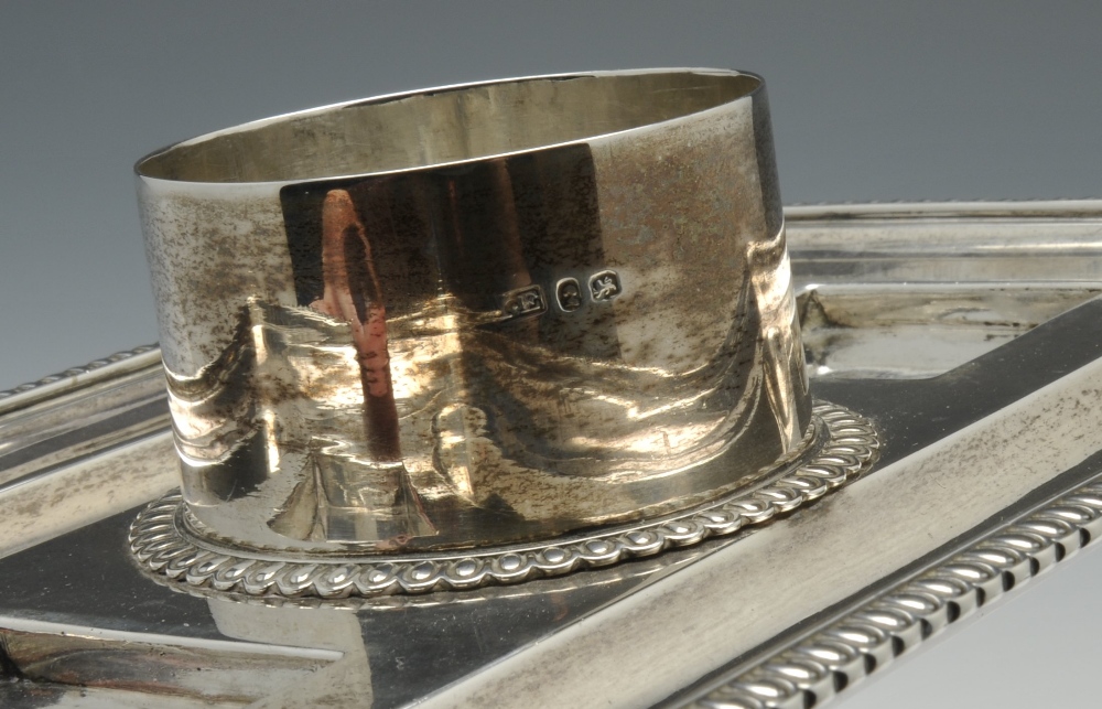 A George III silver desk stand, the oblong form standing on paw feet with ovolo border, dual - Image 5 of 6