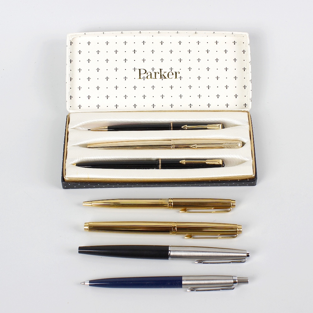 A selection of Parker pen sets, to include four ballpoint pens and three fountain pens, together