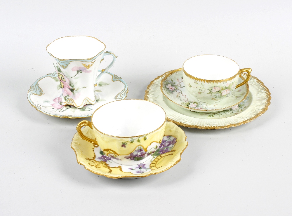 A small box of assorted cabinet porcelain. Cups, saucers and plates, to include Limoges examples,