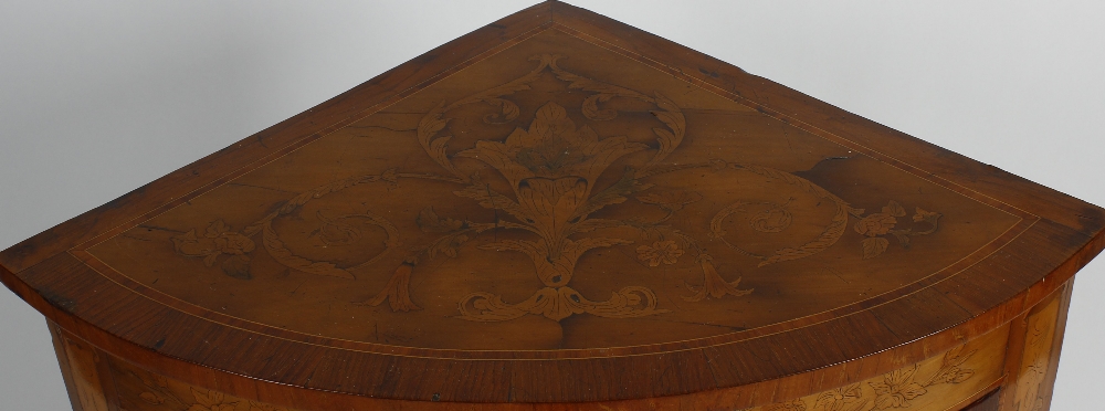 An early 20th century floor standing corner cabinet. The front with curved panelled door, inlaid - Image 3 of 3