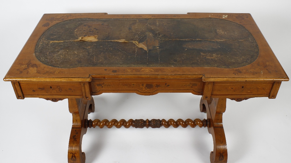 A mid 19th century inlaid satinwood library or centre table. The moulded oblong top with inverted - Image 4 of 4