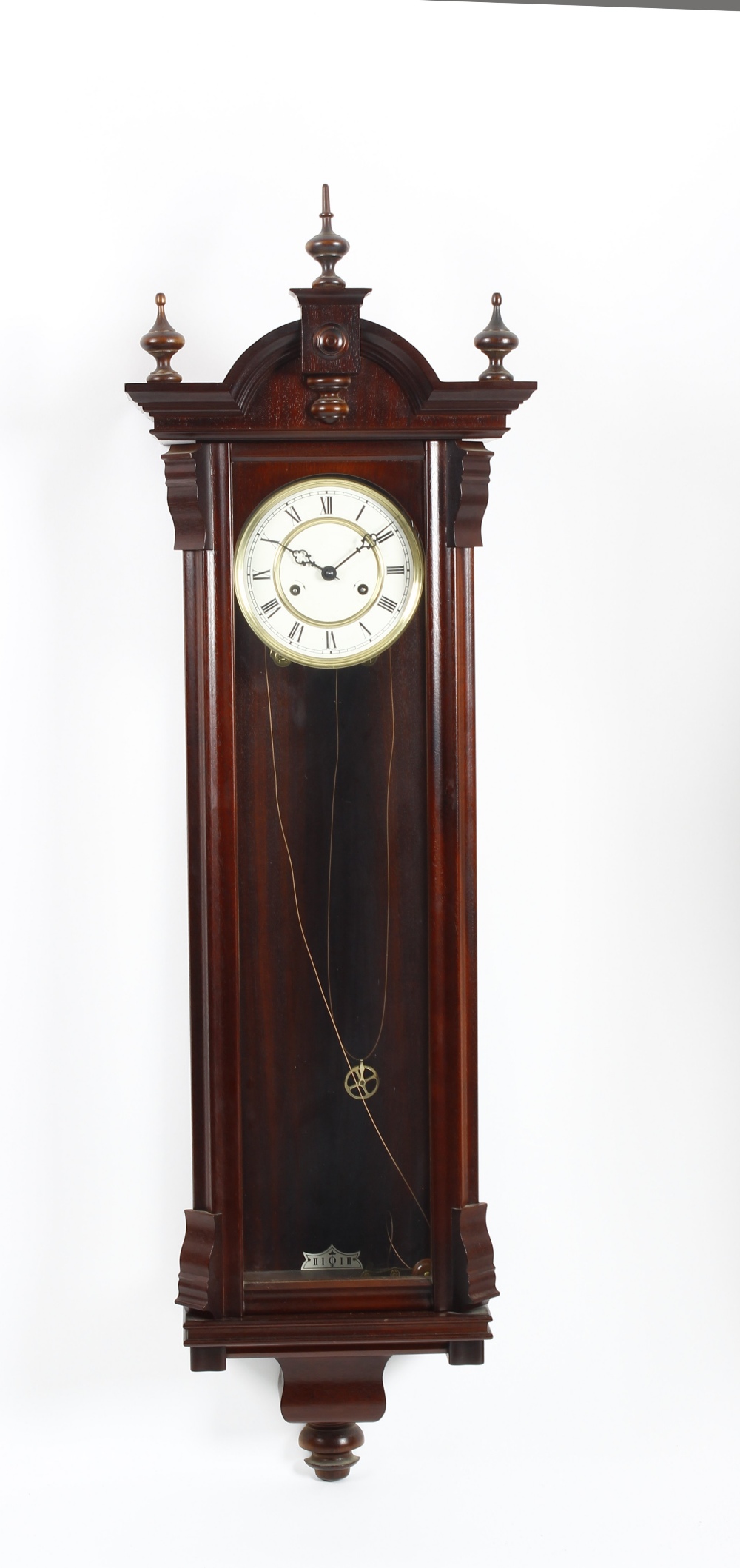 A reproduction Vienna style wall clock. The mahogany veneered case with arched pediment above a - Image 2 of 2