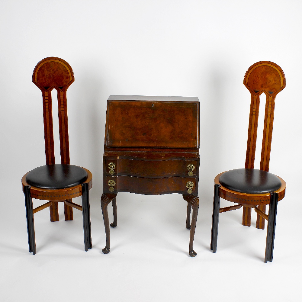 A mixed collection of furniture Comprising: a walnut serpentine-front bureau of small proportions,