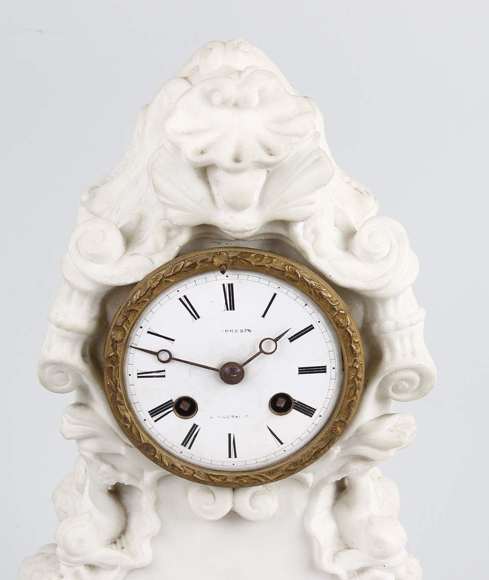 A French white marble clock and stand The 3.25-inch white Roman dial inscribed with Versailles - Image 2 of 4