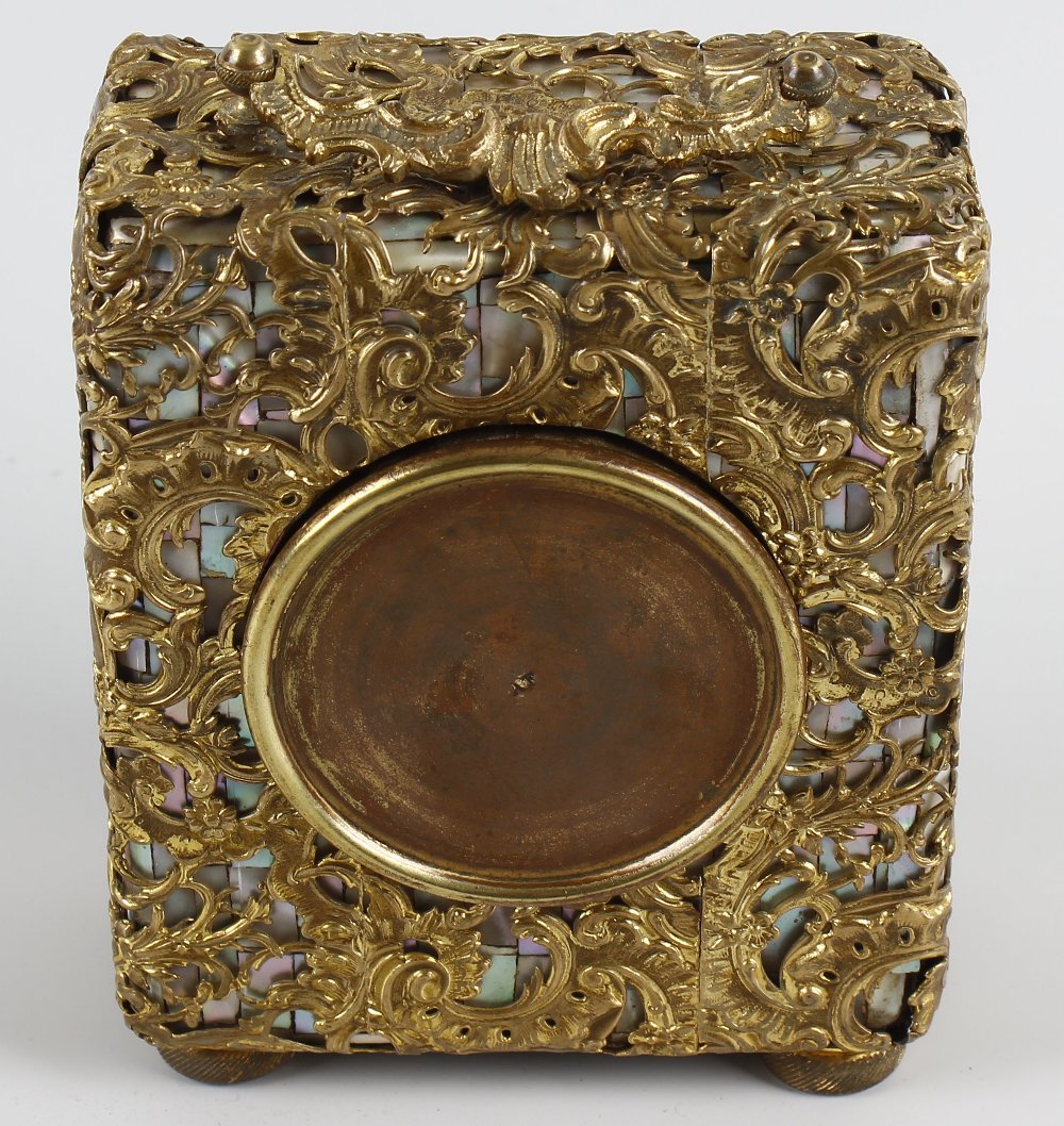 An unusual late 19th century French mother of pearl and gilt metal travel clock. With 2.25-inch - Image 2 of 2