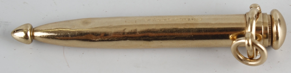 A Sampson Mordan & Co. 9ct gold propelling pencil, the ribbed barrel with domed terminal, within - Image 2 of 2