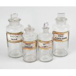 A group of sixteen apothecary jars, most by York Glass, each with gilt edged canted oblong label,