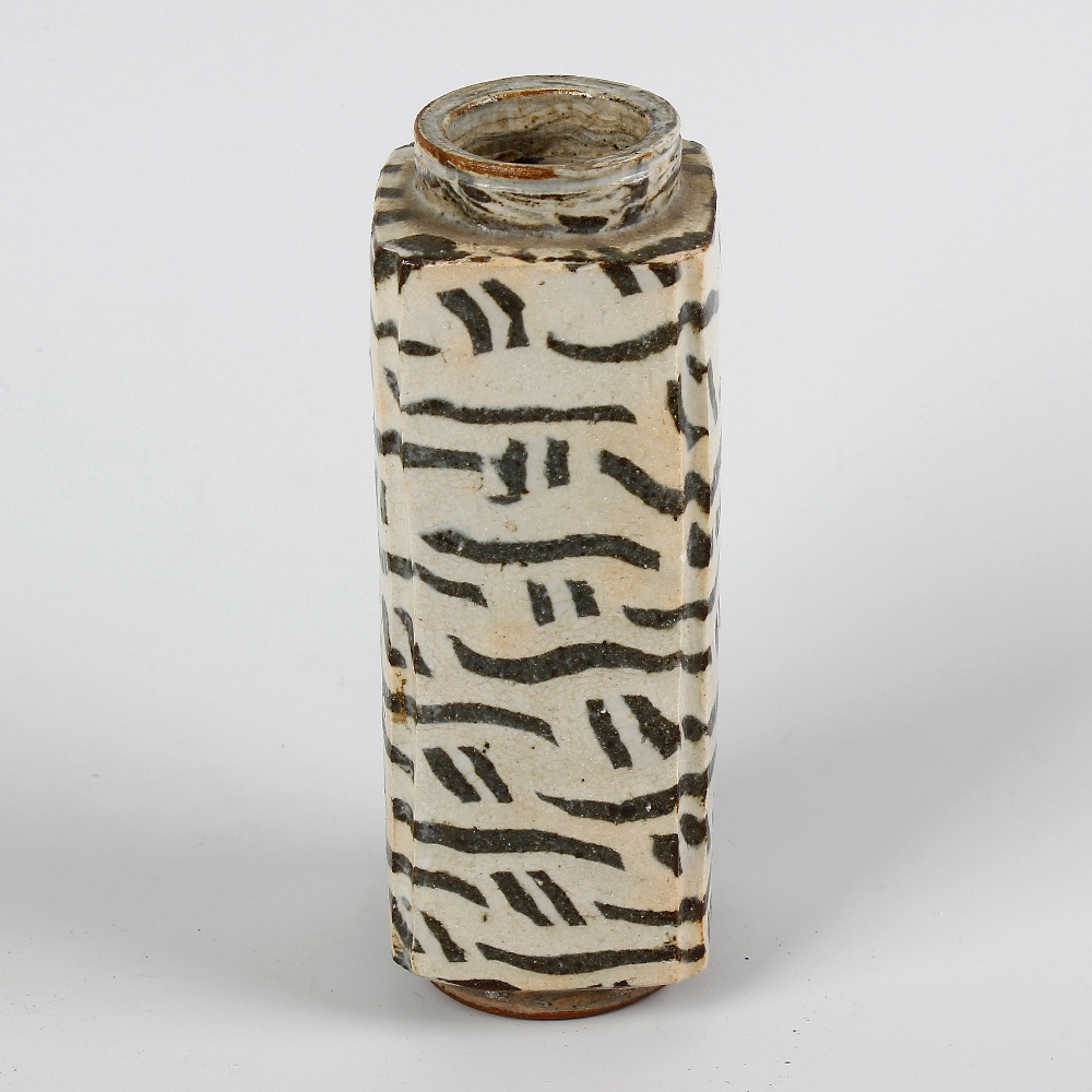 An unusual Japanese studio pottery vase in the manner of Shoji Hamada, of tall square section with