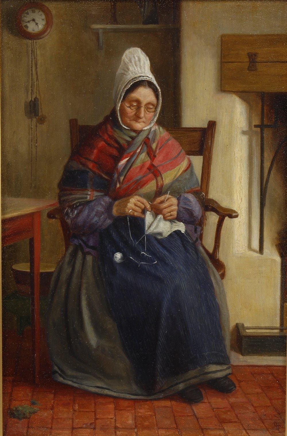 Scottish School, (late 19th century)Portrait of an old lady knitting Oil on canvas Monogrammed FJ or - Image 3 of 4