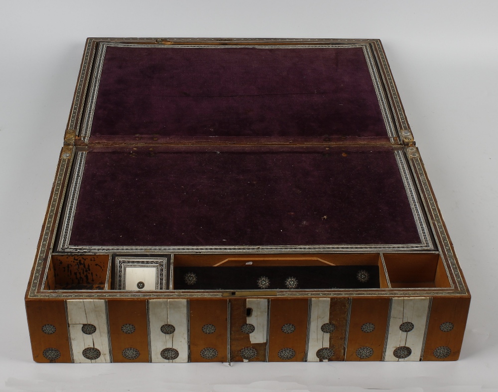 An Anglo-Indian ivory inlaid sadeli writing box. The exterior having ivory panel inlay and - Image 2 of 2